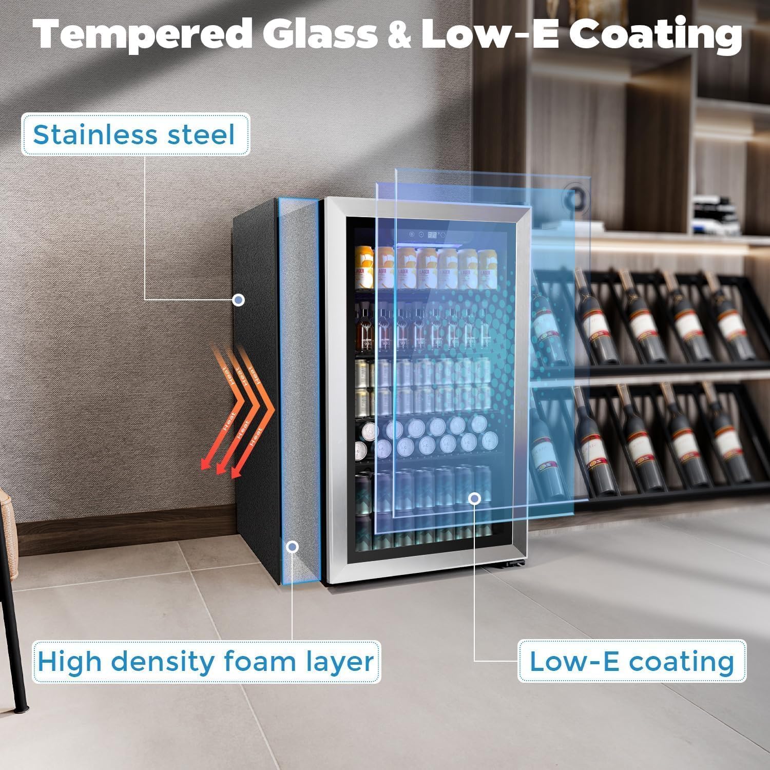 Mini frigider vin și băuturi 90 L ușă sticlă, imagine 6